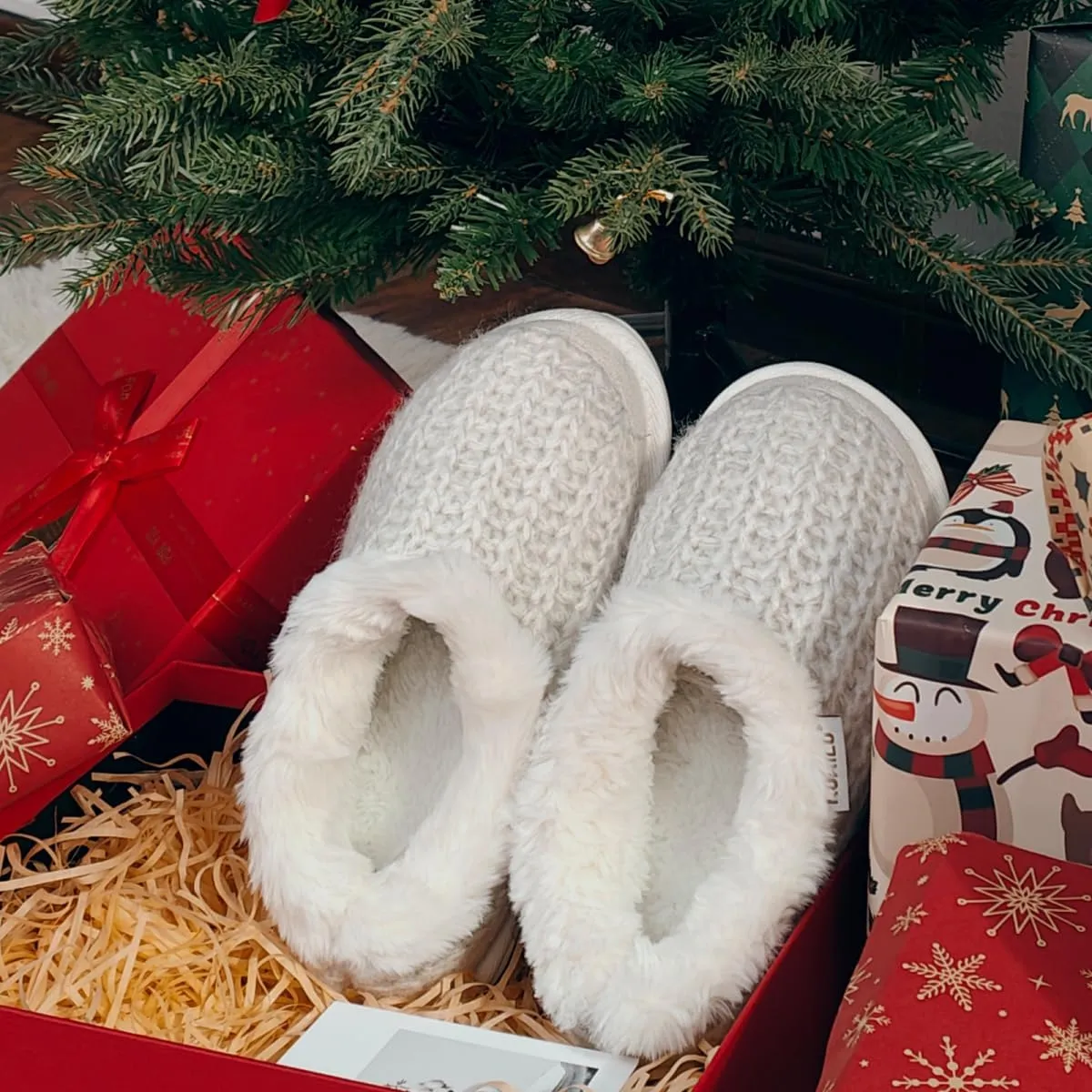 KuaiLu House Slippers for Women Comfortable Memory Foam Plaid Slipper Ladies Warm Fuzzy Plush Fur Lined Winter Home Shoes Orthotic Plantar Fasciitis Arch Support Indoor Outdoor