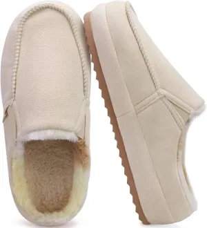 KuaiLu Womens Clog Slippers Cozy Suede Warm Plush Lined Arch Support Faux Fur House Ladies Bedroom Slippers Comfy Orthopedic Memory Foam Plantar Fasciitis Home Indoor Outdoor Shoes Beige US7