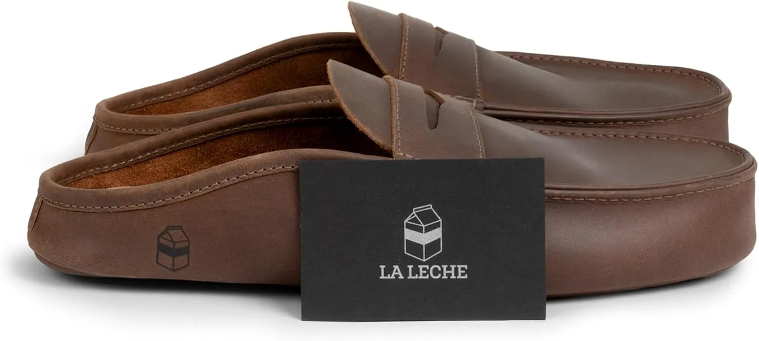 La Leche, Penny Loafer Slippers, Slip-On Indoor Scuffs, Shoes for Home, Full Grain Leather & Memory Foam, Handmade