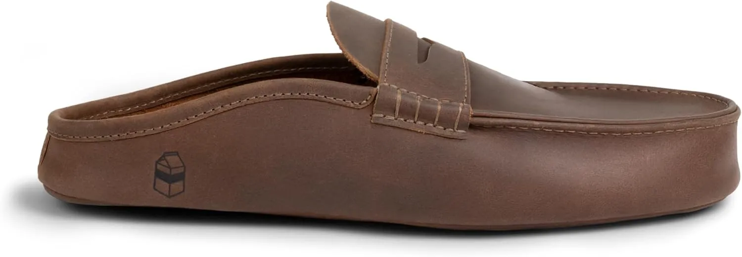 La Leche, Penny Loafer Slippers, Slip-On Indoor Scuffs, Shoes for Home, Full Grain Leather & Memory Foam, Handmade