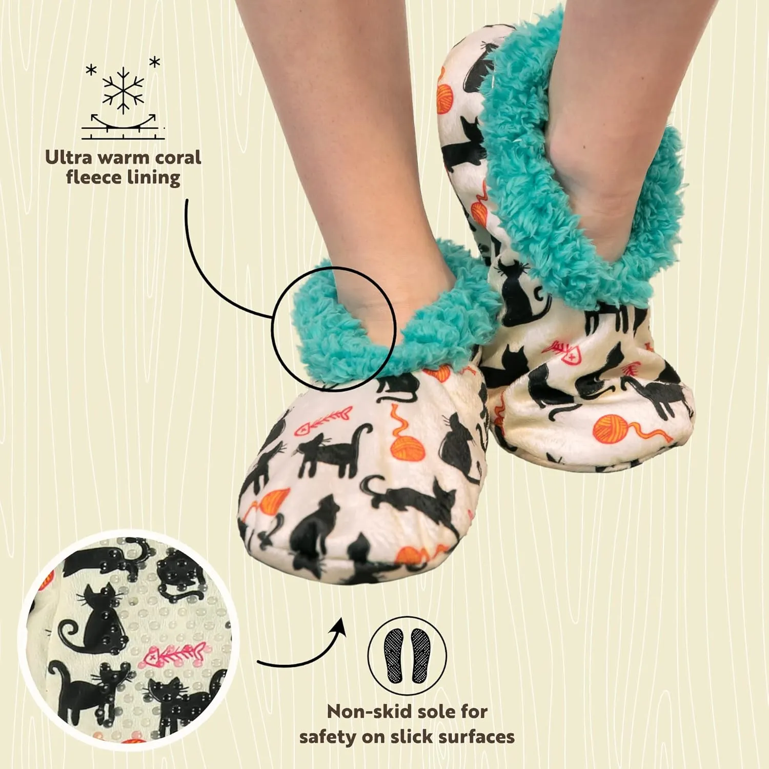 Lazy One Fuzzy Feet Slipper Socks for Women, Cute Fleece-Lined House Slippers, Cute Dog & Cat Design