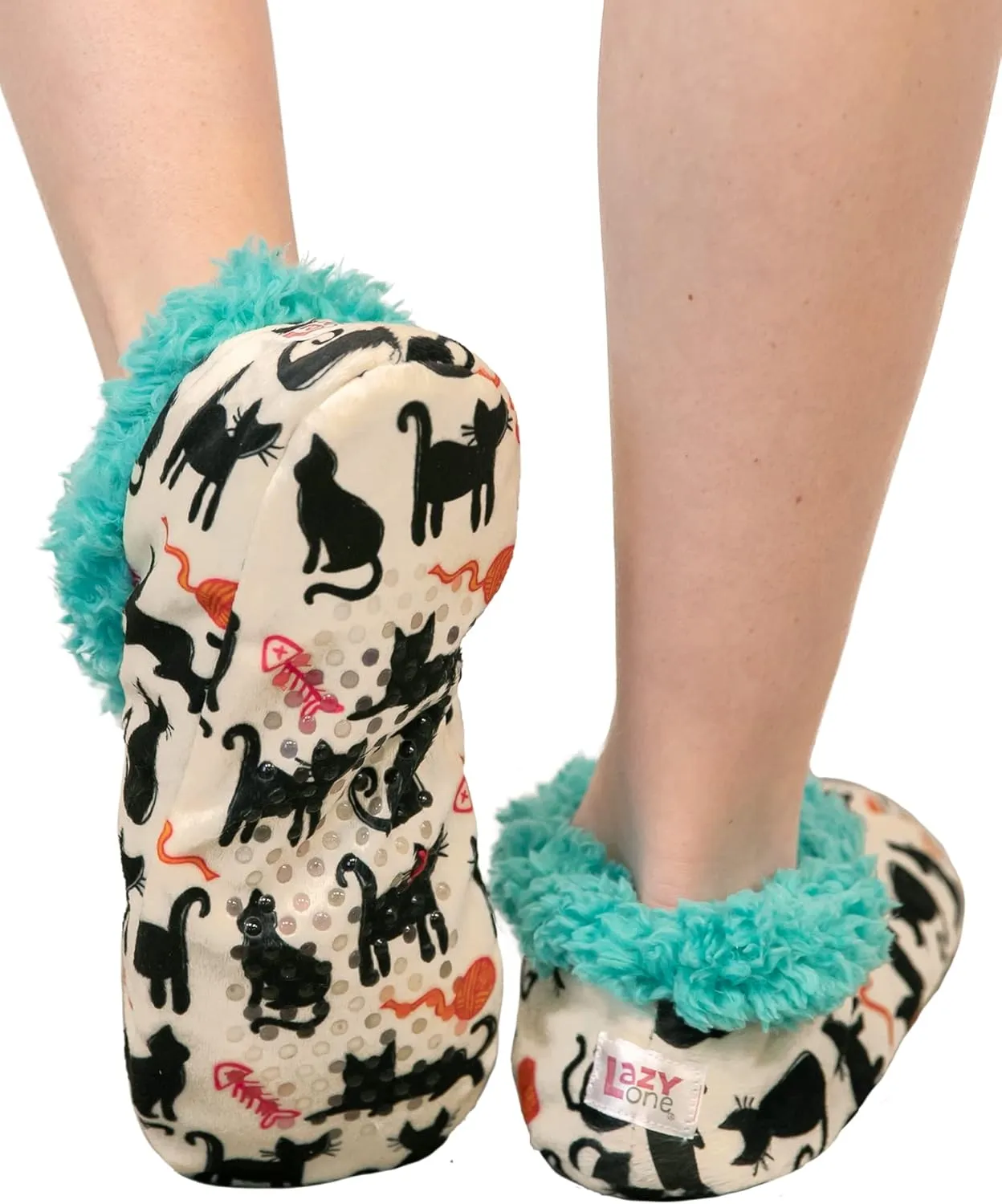 Lazy One Fuzzy Feet Slipper Socks for Women, Cute Fleece-Lined House Slippers, Cute Dog & Cat Design
