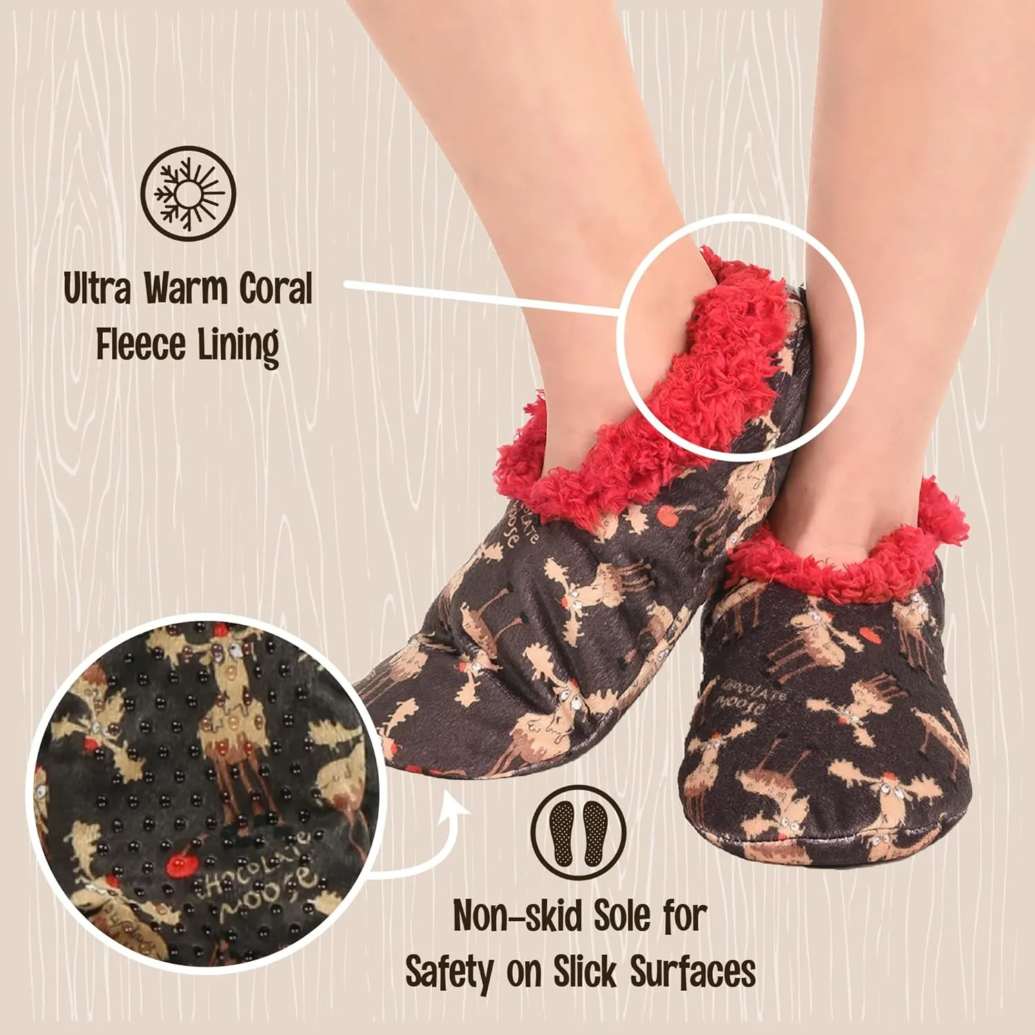Lazy One Fuzzy Feet Slipper Socks for Women, Cute Fleece-Lined House Slippers, Non-Skid Slipper Socks