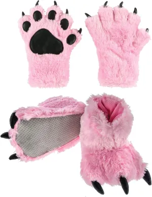 Lazy One Paw Mittens and Slippers Set, Cute Animal Accessories for Kids and Adults