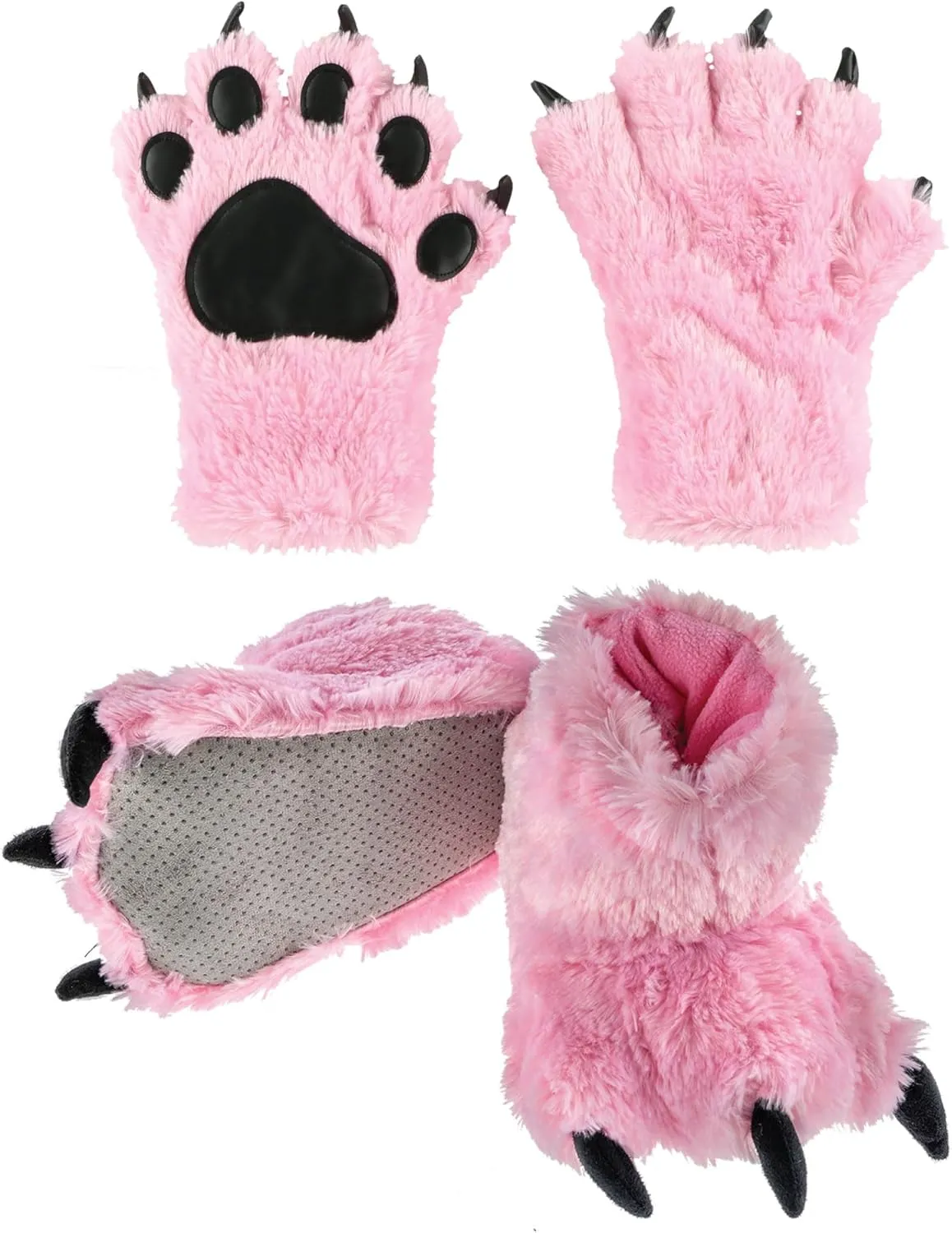 Lazy One Paw Mittens and Slippers Set, Cute Animal Accessories for Kids and Adults