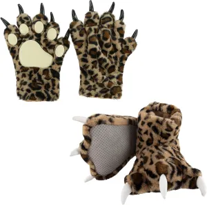 Lazy One Paw Mittens and Slippers Set, Cute Animal Accessories for Kids and Adults