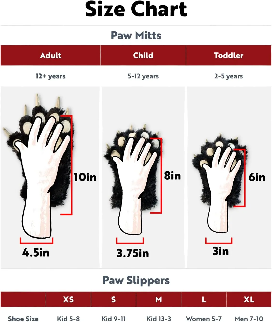 Lazy One Paw Mittens and Slippers Set, Cute Animal Accessories for Kids and Adults