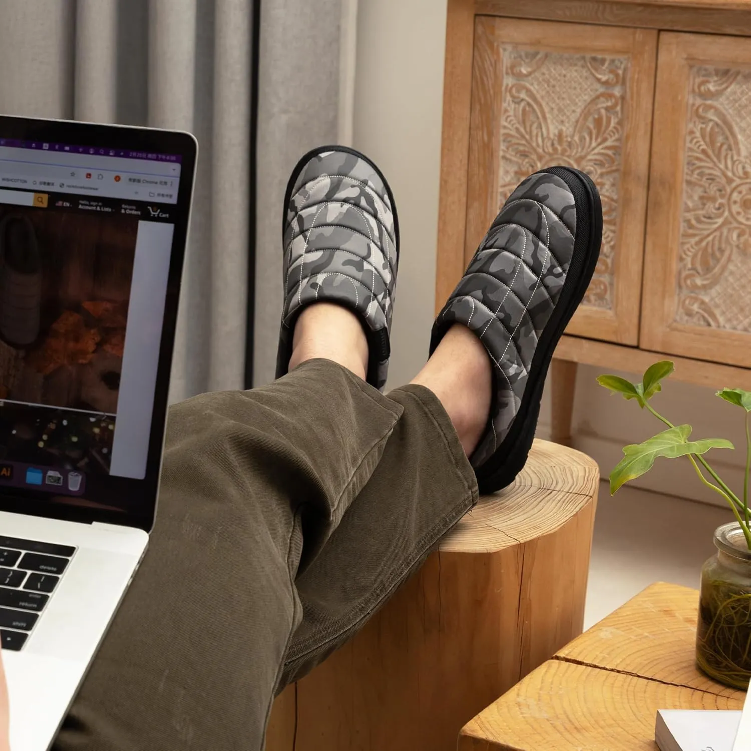 LazyStep Men's Slip on Slippers Indoor Outdoor House Shoes Memory Foam Clogs for Men