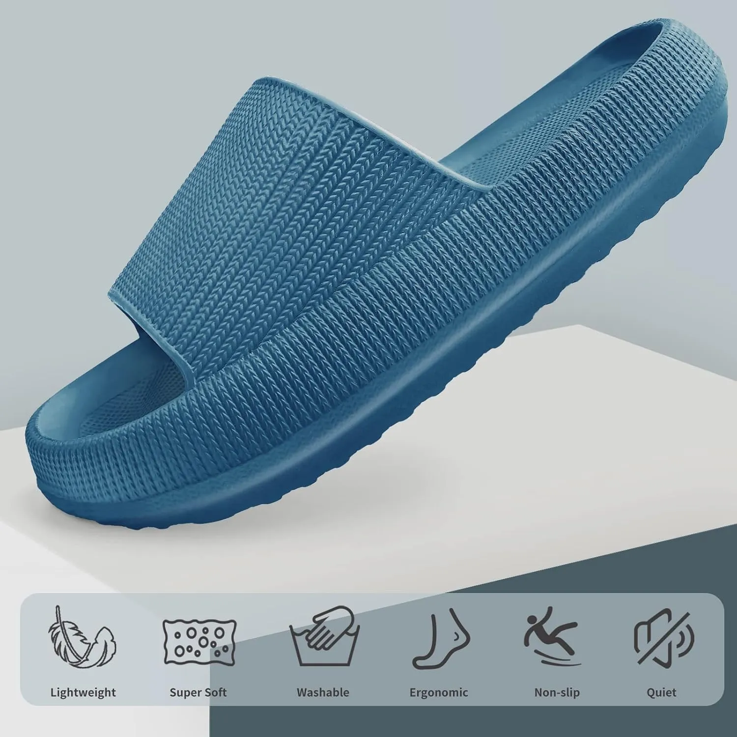 LELEBEAR Cloudies Slides for Women, Super Comfy Soft Foam Slides, Non Slip Shower Bathroom Slides