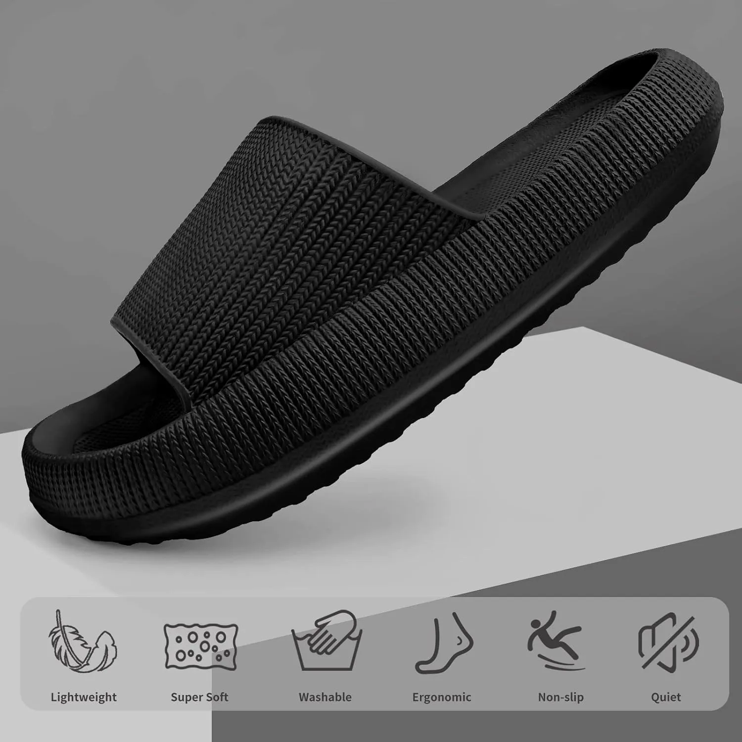 LELEBEAR Cloudies Slides for Women, Super Comfy Soft Foam Slides, Non Slip Shower Bathroom Slides