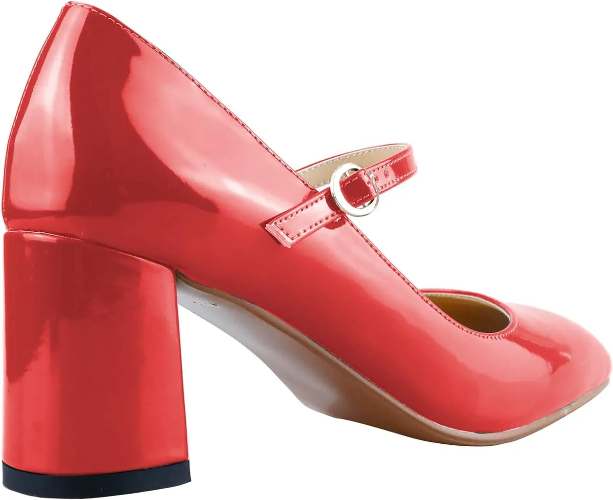 LEMUTISME Women's Elegant Buckle Ankle Strap Leather Square Toe Chunky Comfortable Slip On Middle Block Heel Dress Pumps for Wedding Prom