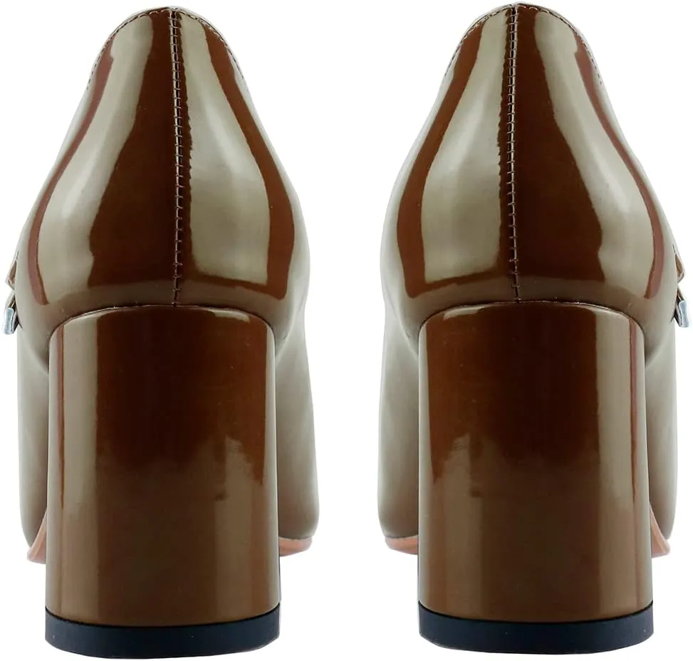LEMUTISME Women's Elegant Buckle Ankle Strap Leather Square Toe Chunky Comfortable Slip On Middle Block Heel Dress Pumps for Wedding Prom