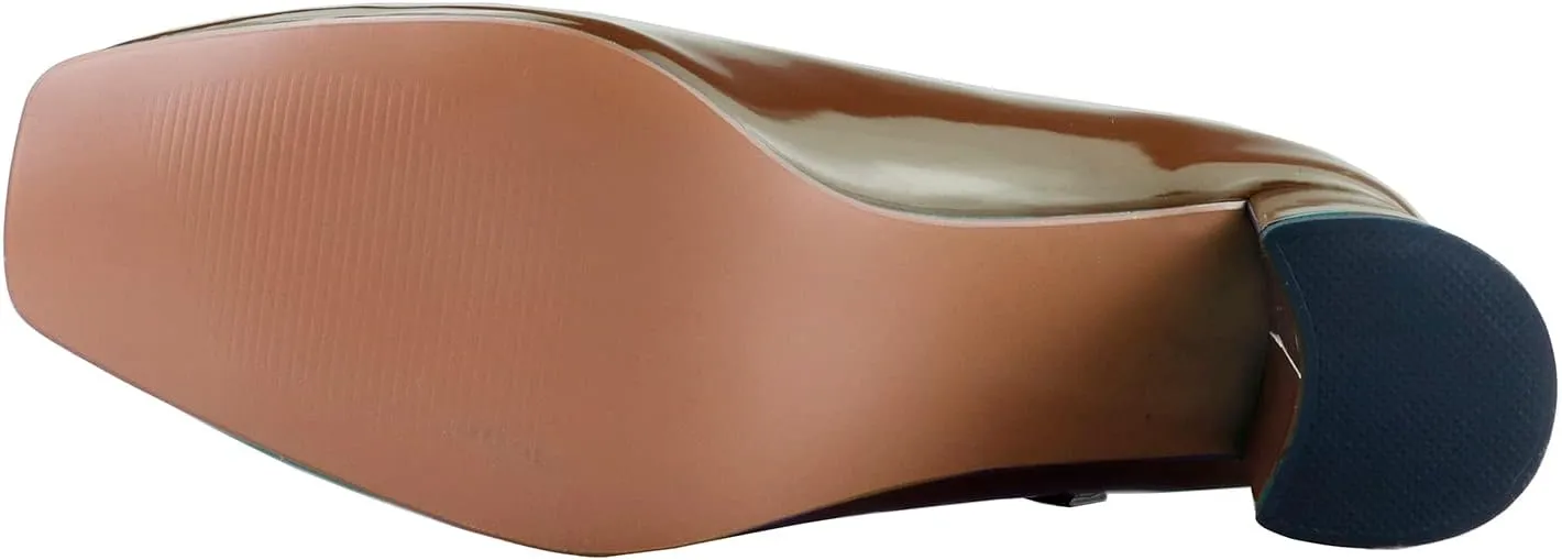 LEMUTISME Women's Elegant Buckle Ankle Strap Leather Square Toe Chunky Comfortable Slip On Middle Block Heel Dress Pumps for Wedding Prom