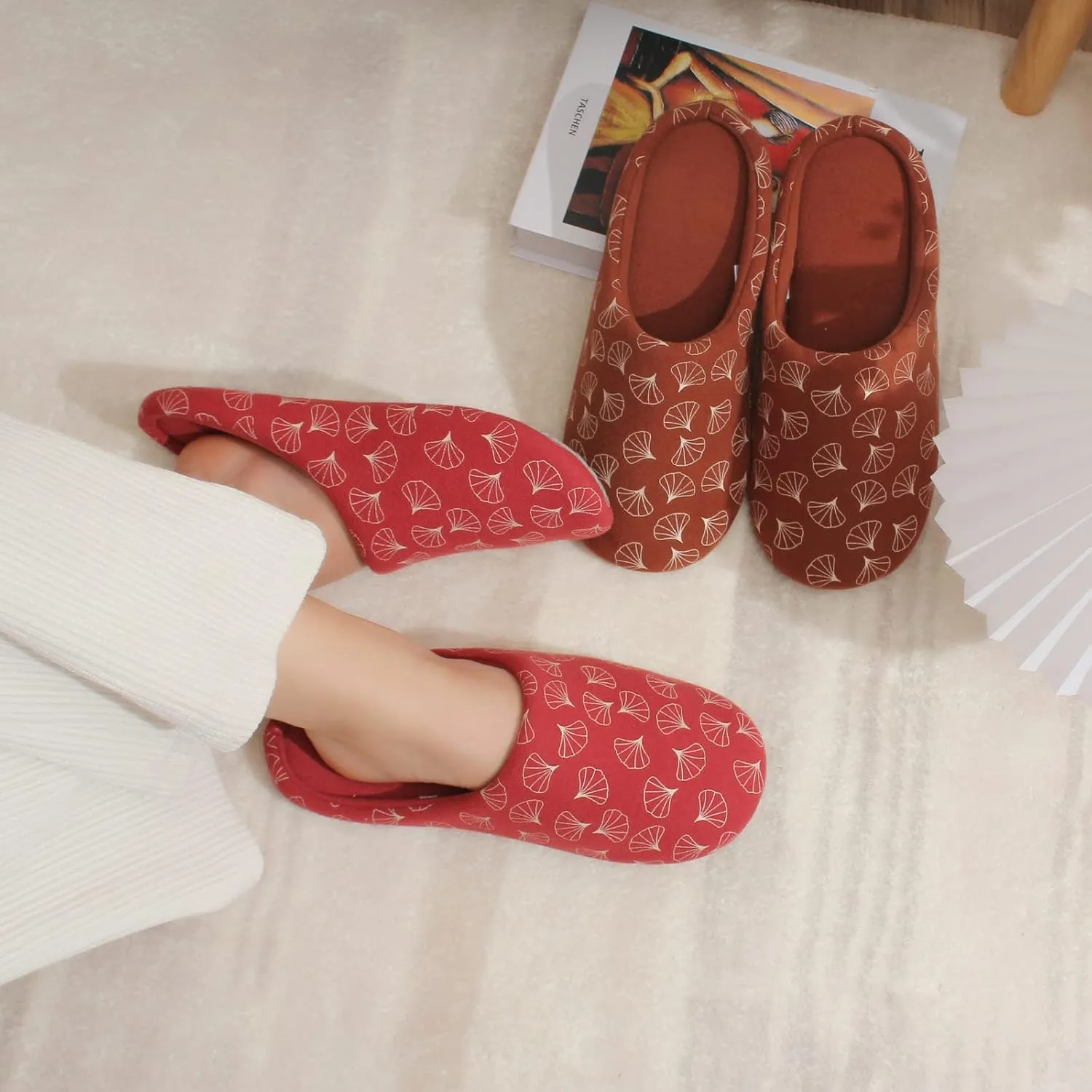 LMOY Women‘s Slipper House Slippers For Women Comfy Soft Memory Foam Slippers Shoes For Women With Bow Brown Tan Rusty Red