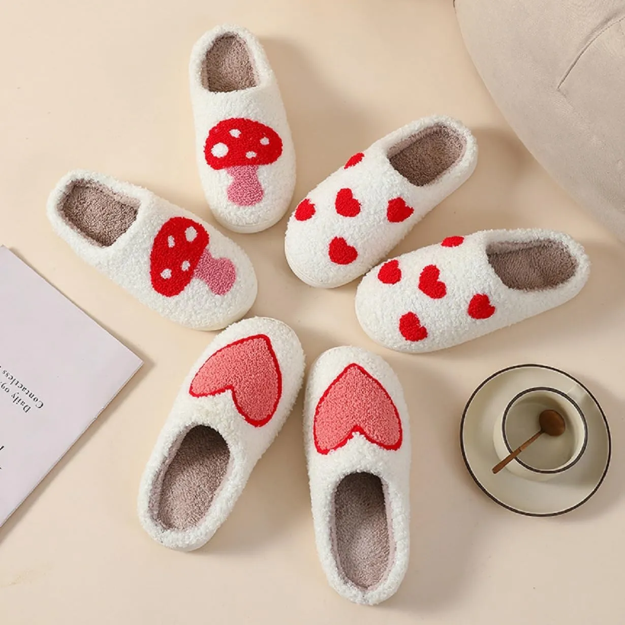 LNERIP Animal Slippers Fruit Slippers Plant Slippers Various Cartoon Patterns Fluffy Soft Memory Foam Retro Indoor Outdoor Home Couple Shoes