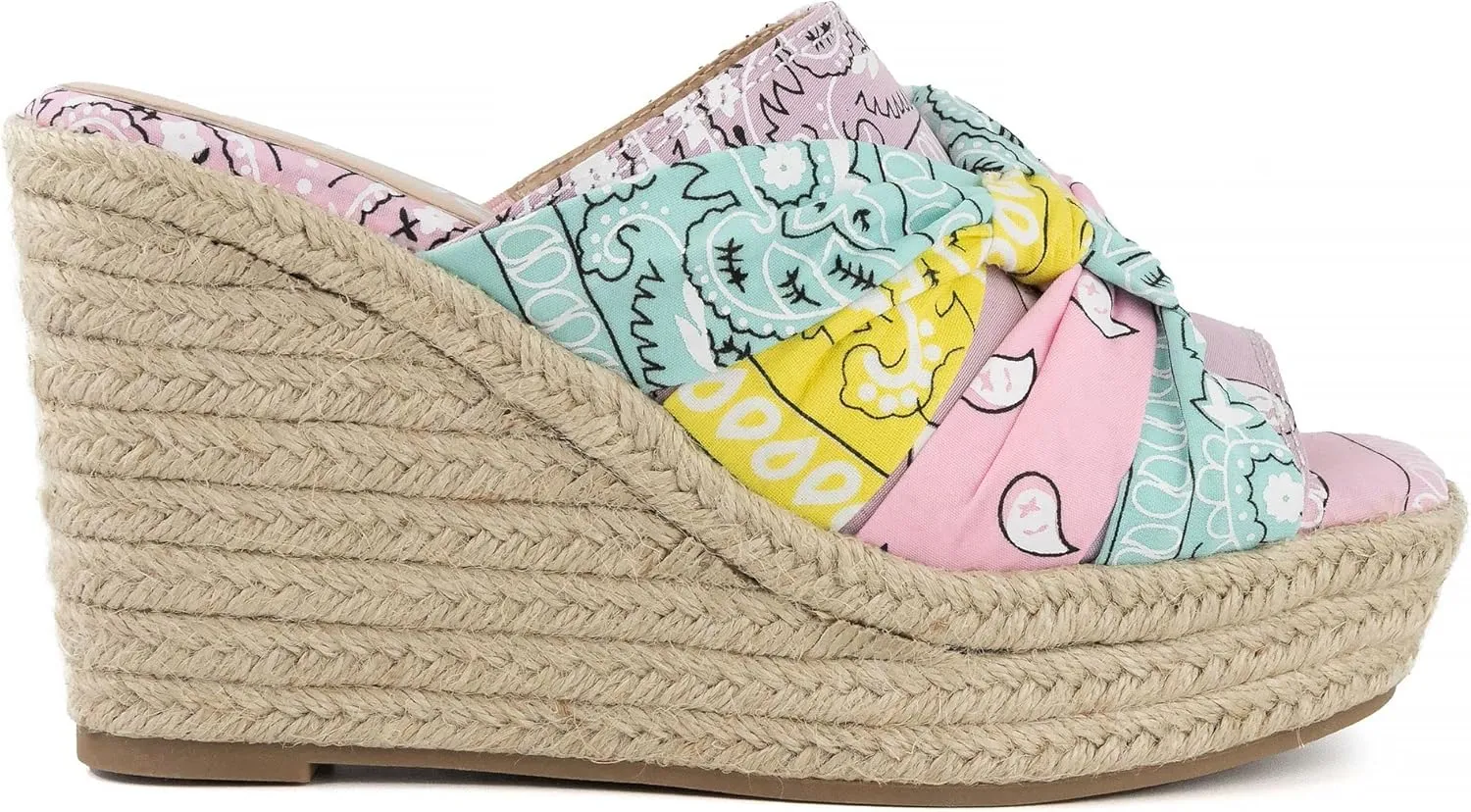 LONDON FOG Womens Heidi Espadrille Wedge Sandals with Knotty Bow Detail