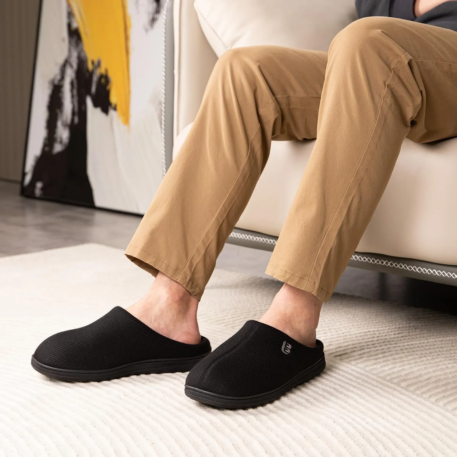 LongBay Men's Two Tone Memory Foam Slippers Slip-On Comfy House Shoes for Indoor Outdoor