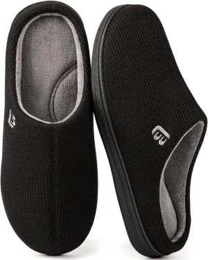 LongBay Men's Two Tone Memory Foam Slippers Slip-On Comfy House Shoes for Indoor Outdoor