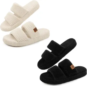 LongBay Slippers for Women Memory Foam Open Toe Slip On Bedroom Comfy House Shoes with Dual-Strap