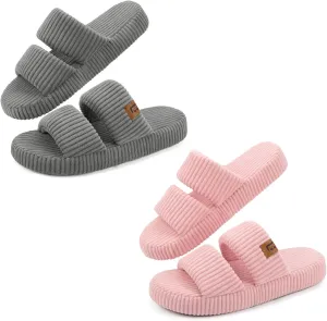 LongBay Slippers for Women Memory Foam Open Toe Slip On Bedroom Comfy House Shoes with Dual-Strap
