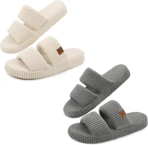 LongBay Slippers for Women Memory Foam Open Toe Slip On Bedroom Comfy House Shoes with Dual-Strap