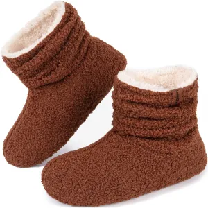 LongBay Women’s Warm Curly Fur Bootie Slippers Comfy Plush Fleece Boots Memory Foam House Shoes