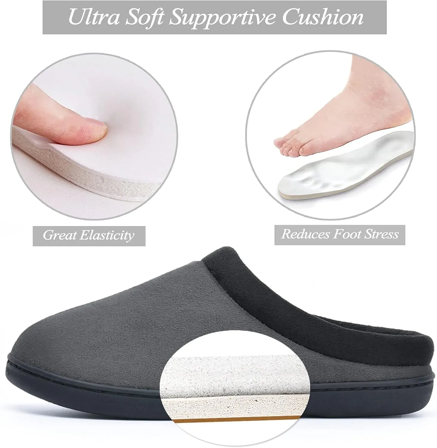 LORDFON Memory Foam Mens Slippers Slip-On Comfy House Slippers for Men Indoor Outdoor Non-Slip Warm Winter Men’s Bedroom Slippers Size