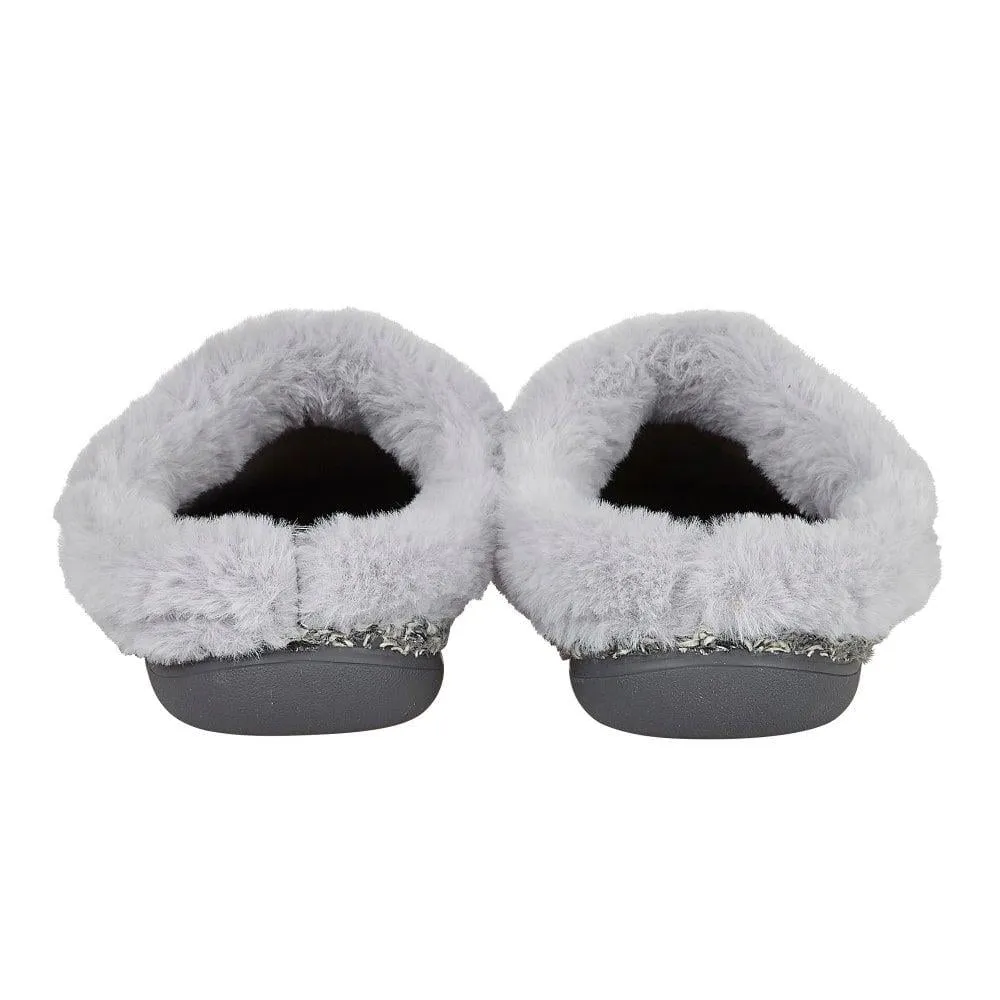 Lotus Ladies Ada Grey Faux Fur Textured Knit Slip On Mule Slippers