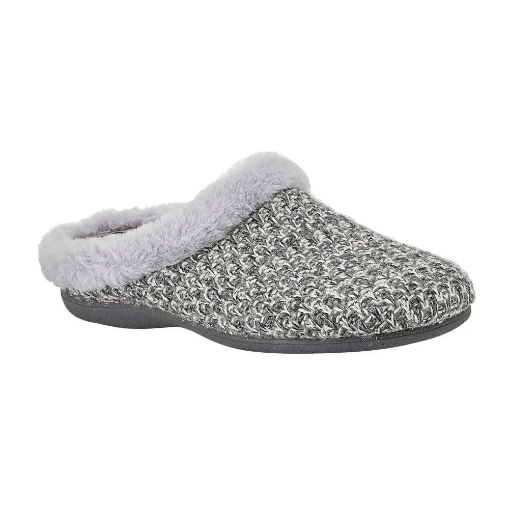Lotus Ladies Ada Grey Faux Fur Textured Knit Slip On Mule Slippers