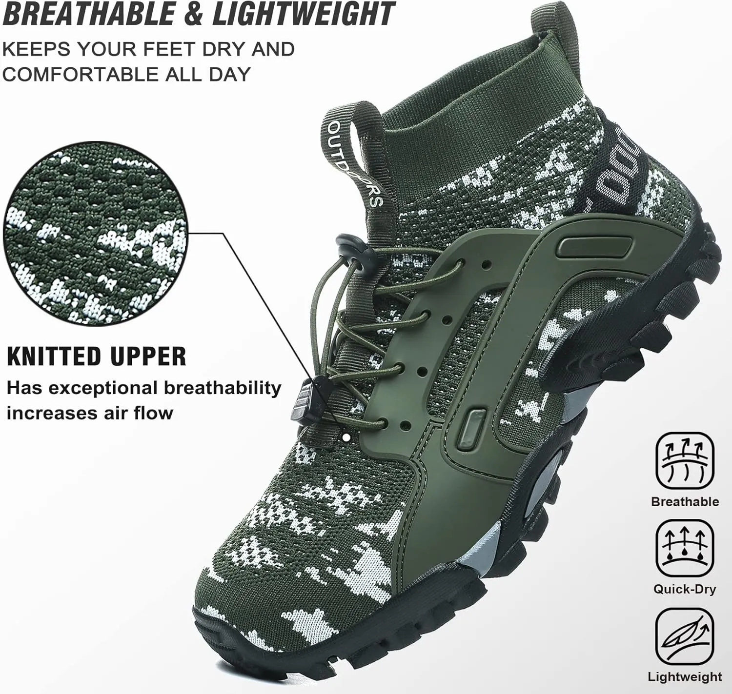 LOUECHY Men's Hiking Shoes Slip-On Walking Shoes Breathable Sock Sneakers