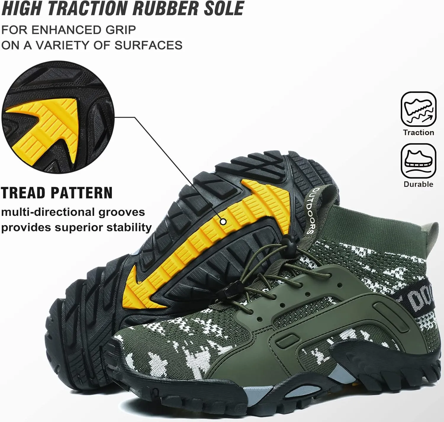 LOUECHY Men's Hiking Shoes Slip-On Walking Shoes Breathable Sock Sneakers