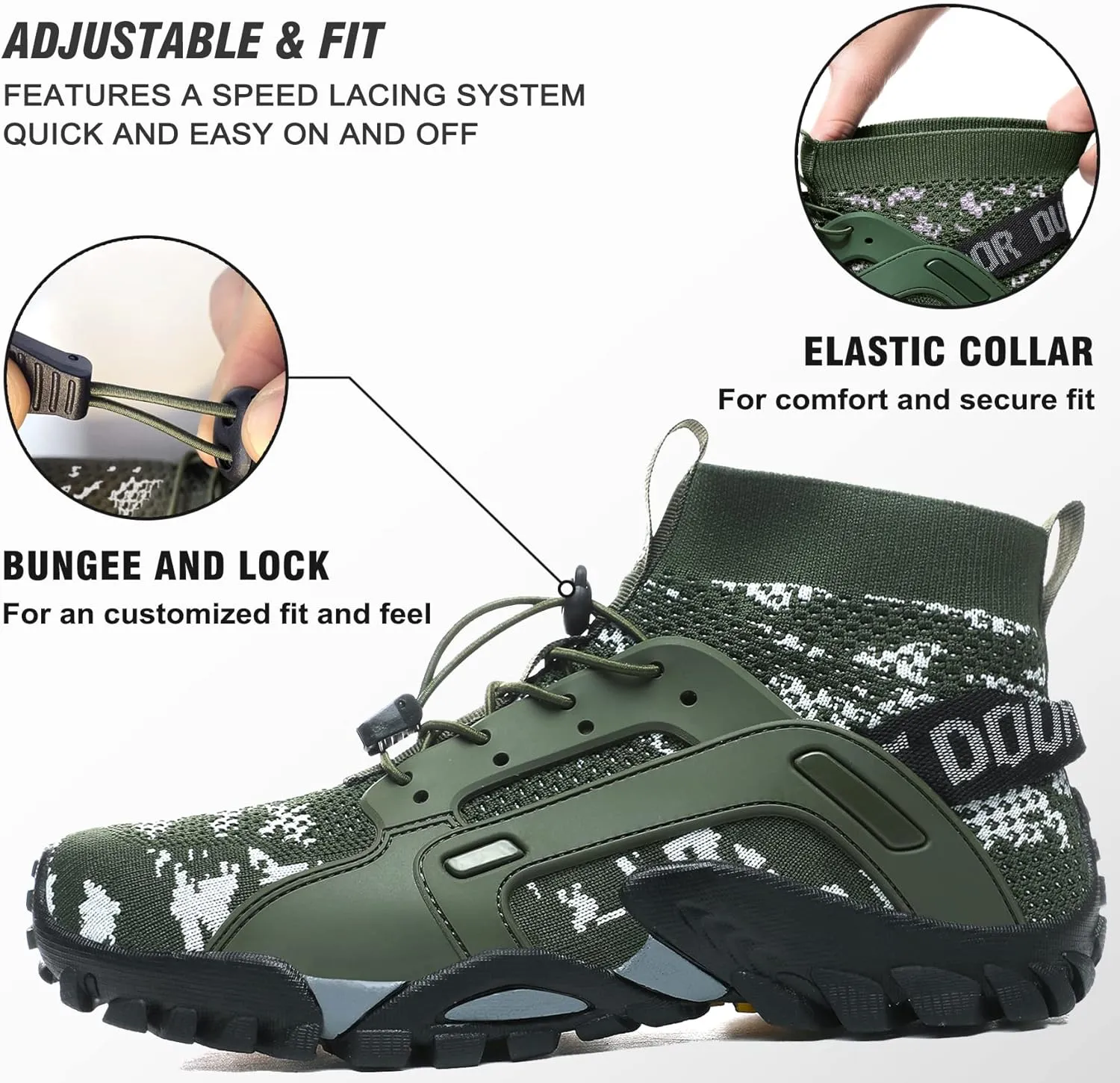 LOUECHY Men's Hiking Shoes Slip-On Walking Shoes Breathable Sock Sneakers