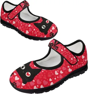 Love Heart Pattern Womens Shoes Casual Breathable Slip On Kung Fu Mary Jane Shoes Diabetic Adjustable Grounding Shoes