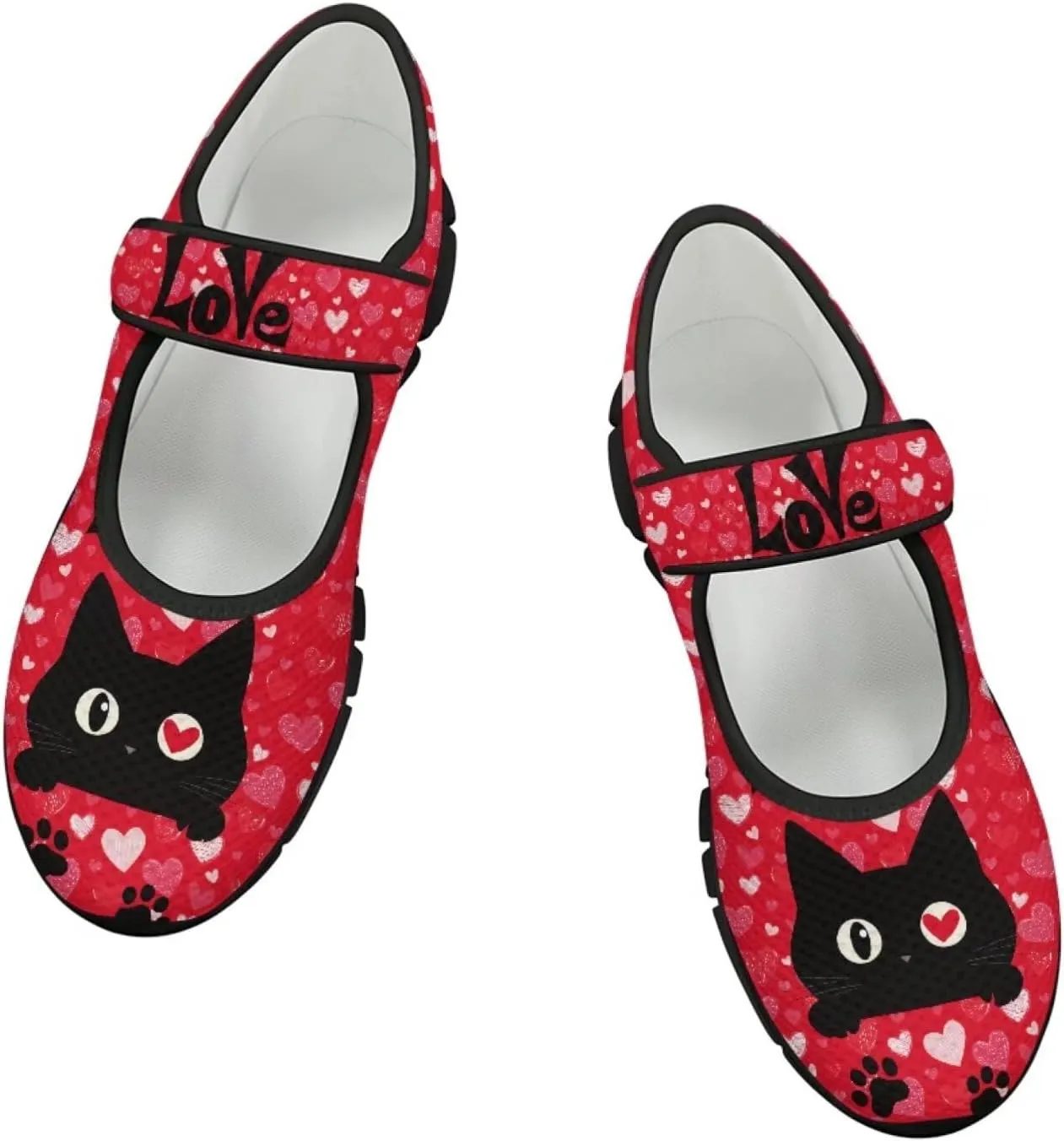 Love Heart Pattern Womens Shoes Casual Breathable Slip On Kung Fu Mary Jane Shoes Diabetic Adjustable Grounding Shoes