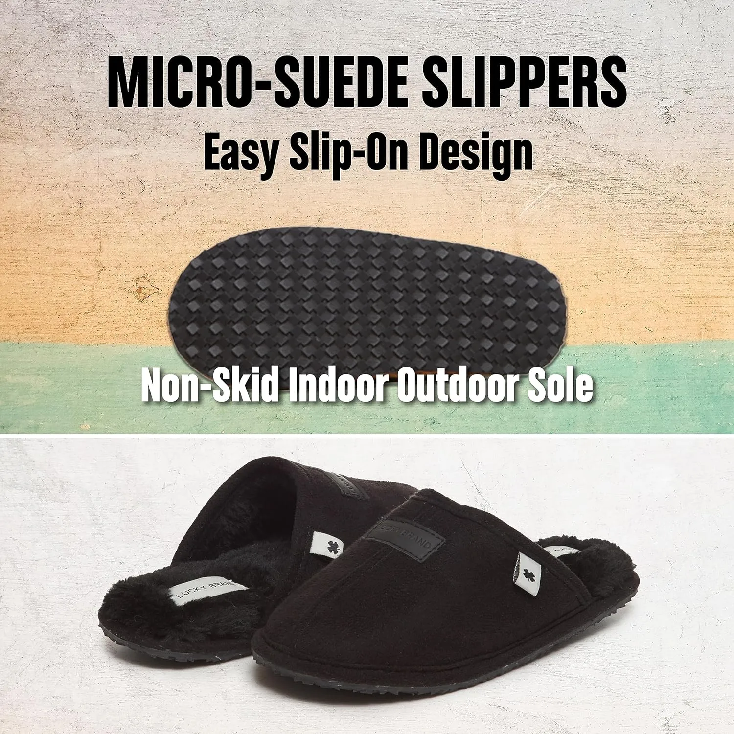 Lucky Brand Memory Foam Rubber Sole Scuff Bedroom Slipper - Soft Comfy Men's Slippers - Indoor/Outdoor Mens House Slippers