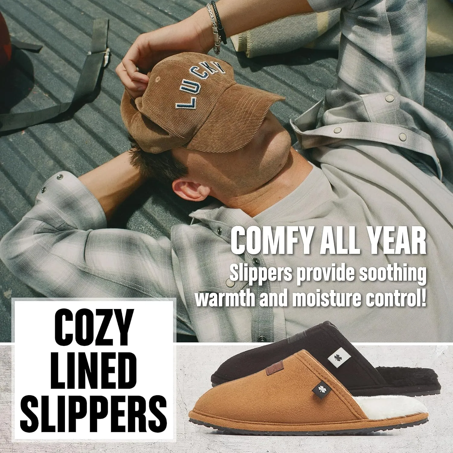 Lucky Brand Memory Foam Rubber Sole Scuff Bedroom Slipper - Soft Comfy Men's Slippers - Indoor/Outdoor Mens House Slippers