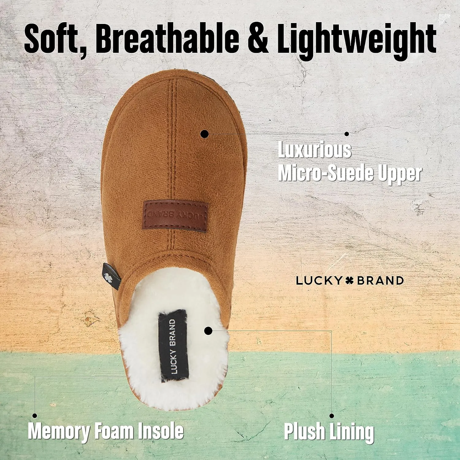 Lucky Brand Memory Foam Rubber Sole Scuff Bedroom Slipper - Soft Comfy Men's Slippers - Indoor/Outdoor Mens House Slippers