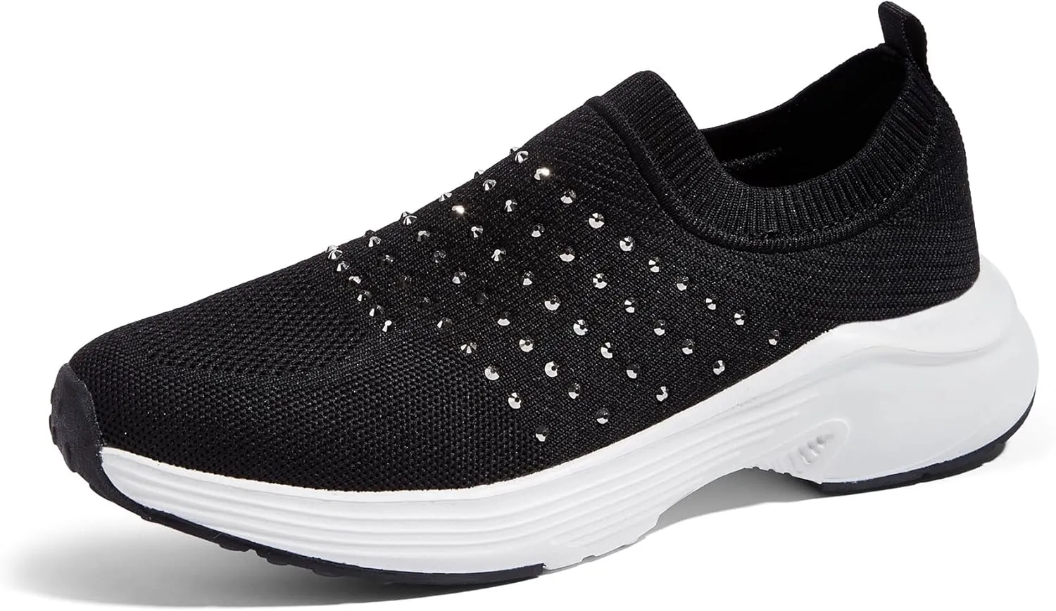 LUCKY STEP Women's Rhinestone Walking Shoes Lightweight Breathable Mesh Trainers Casual Slip On Sparkly Sneakers