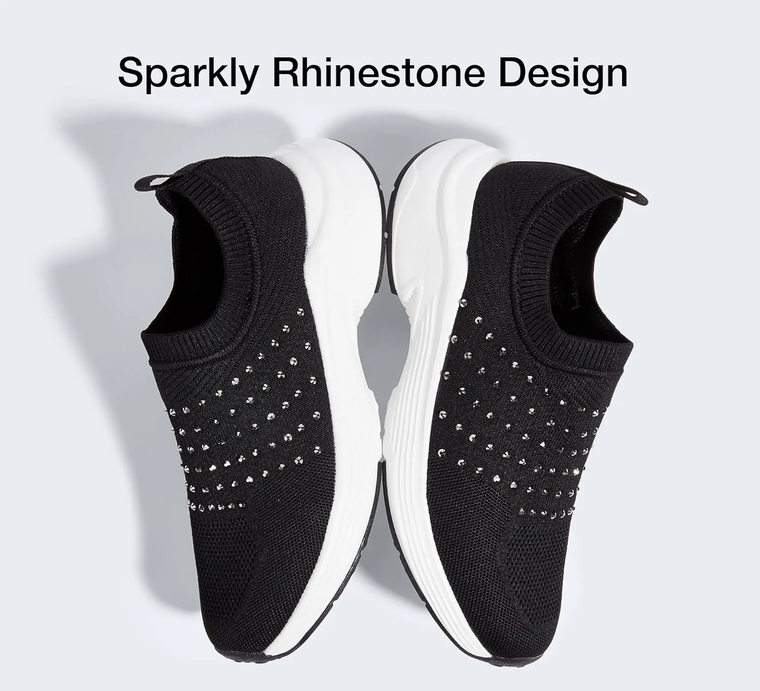 LUCKY STEP Women's Rhinestone Walking Shoes Lightweight Breathable Mesh Trainers Casual Slip On Sparkly Sneakers
