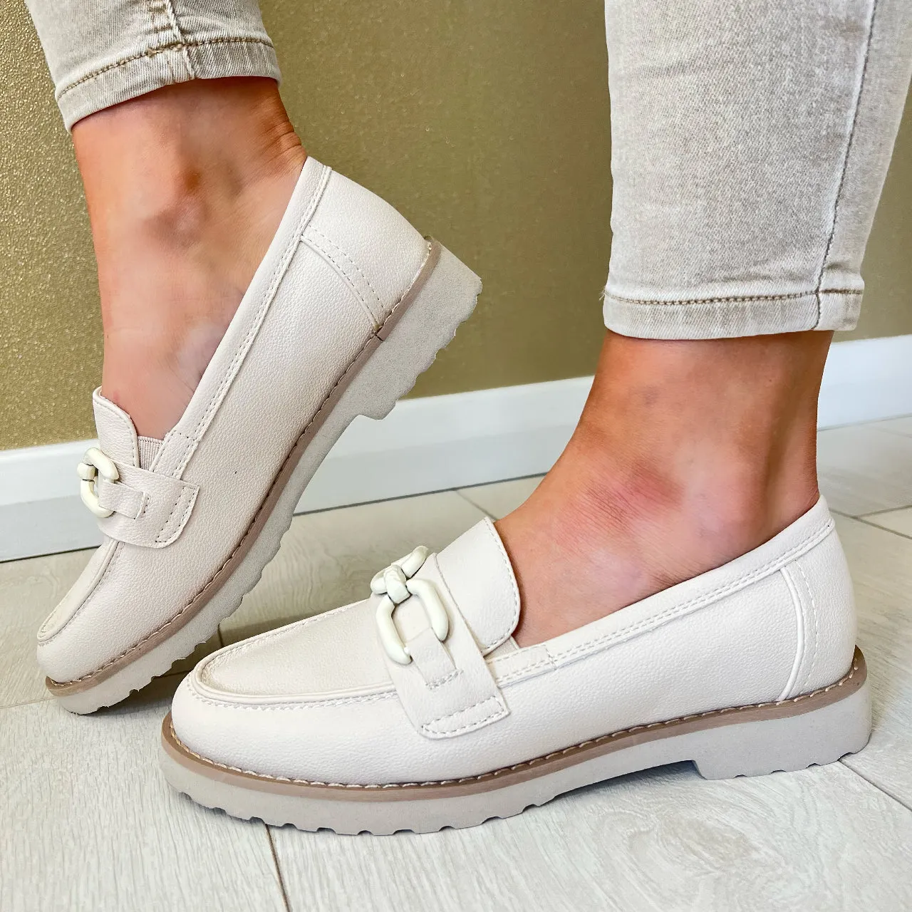 Lunar Beige Lightweight Chain Loafer Shoe DUNE FLB110