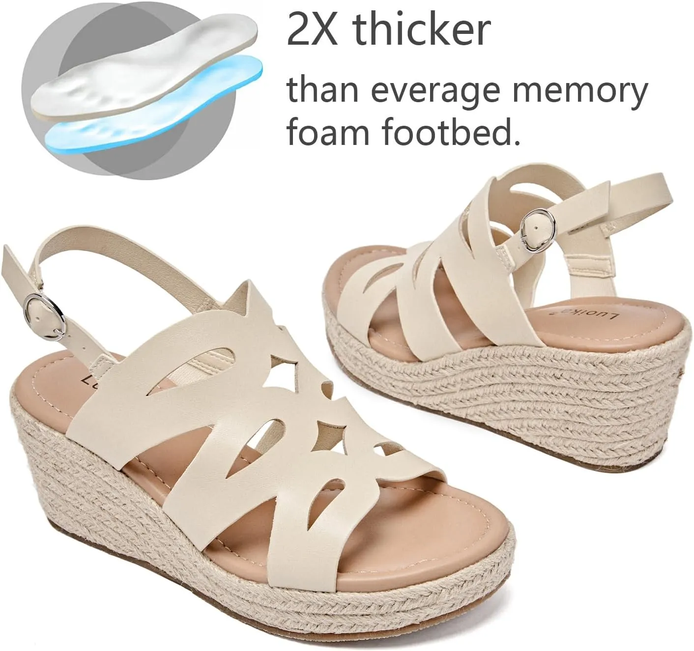Luoika Women's Wide Width Wedge Sandals, Platform Espadrille Wedge Pump Heel Ankle Strap Open Toe Women's Sandals Concise Casual Summer Shoes.