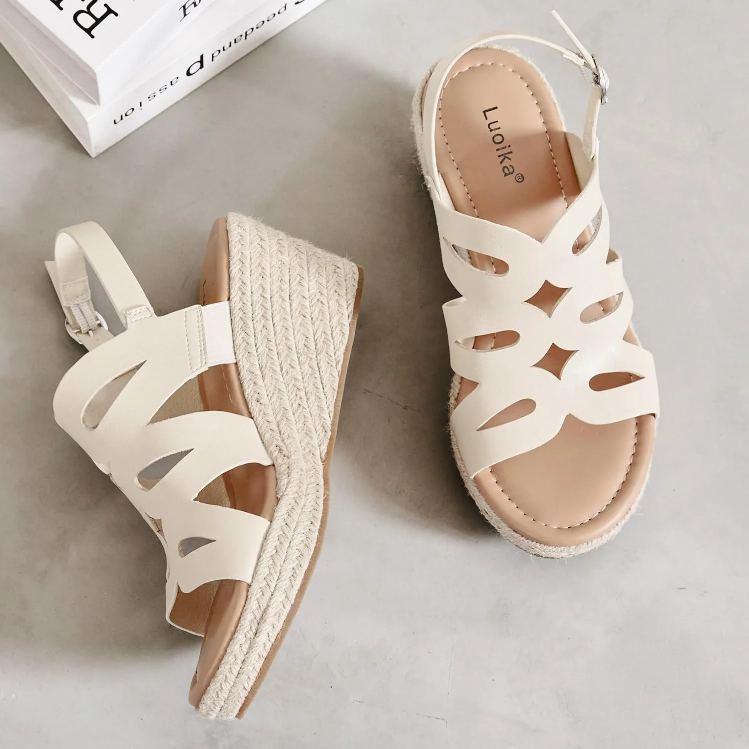 Luoika Women's Wide Width Wedge Sandals, Platform Espadrille Wedge Pump Heel Ankle Strap Open Toe Women's Sandals Concise Casual Summer Shoes.