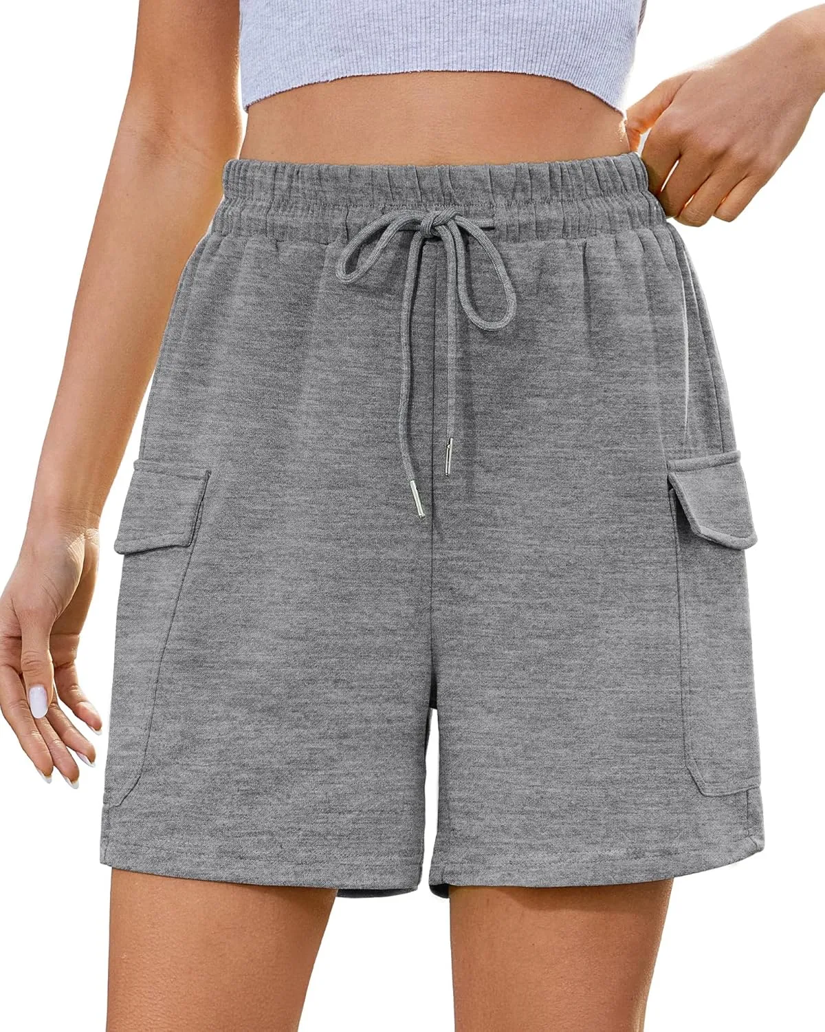 luvamia Sweat Shorts for Women High Wasited Baggy Cargo Pull On Elastic Waist Sport Athletic Summer Lounge Comfy Shorts