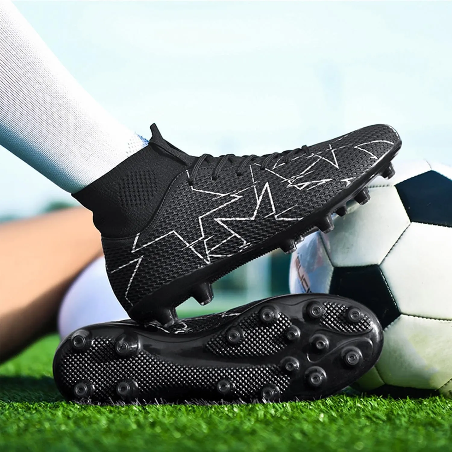 MEBAMY Men's Soccer Shoes Cleats Professional High-Top Breathable Athletic Football Boots Outdoor/Indoor Professional Futsal Football Training Sneakers