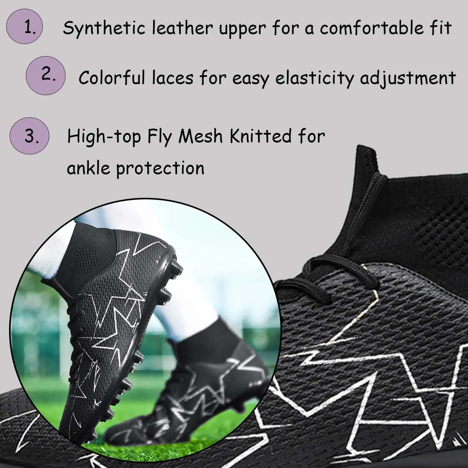 MEBAMY Men's Soccer Shoes Cleats Professional High-Top Breathable Athletic Football Boots Outdoor/Indoor Professional Futsal Football Training Sneakers
