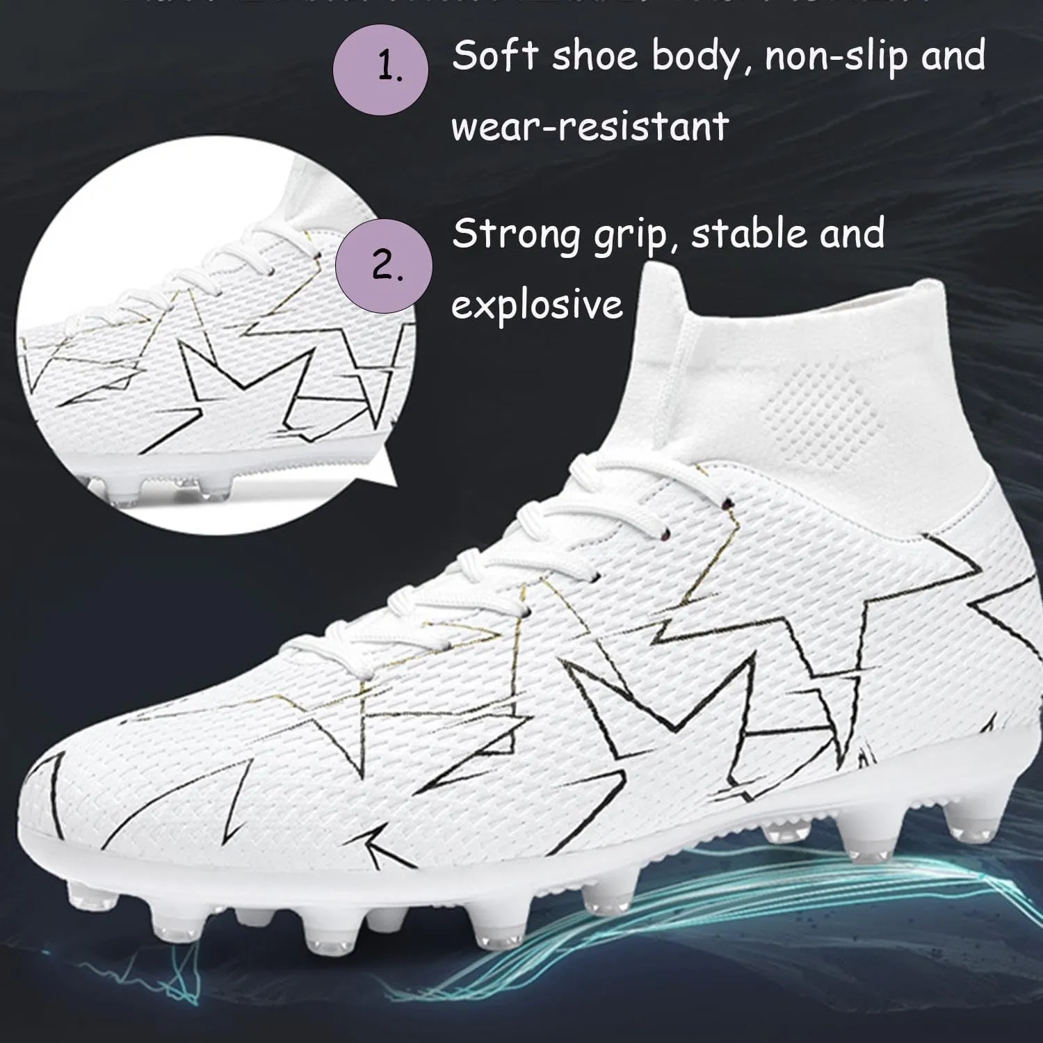 MEBAMY Men's Soccer Shoes Cleats Professional High-Top Breathable Athletic Football Boots Outdoor/Indoor Professional Futsal Football Training Sneakers