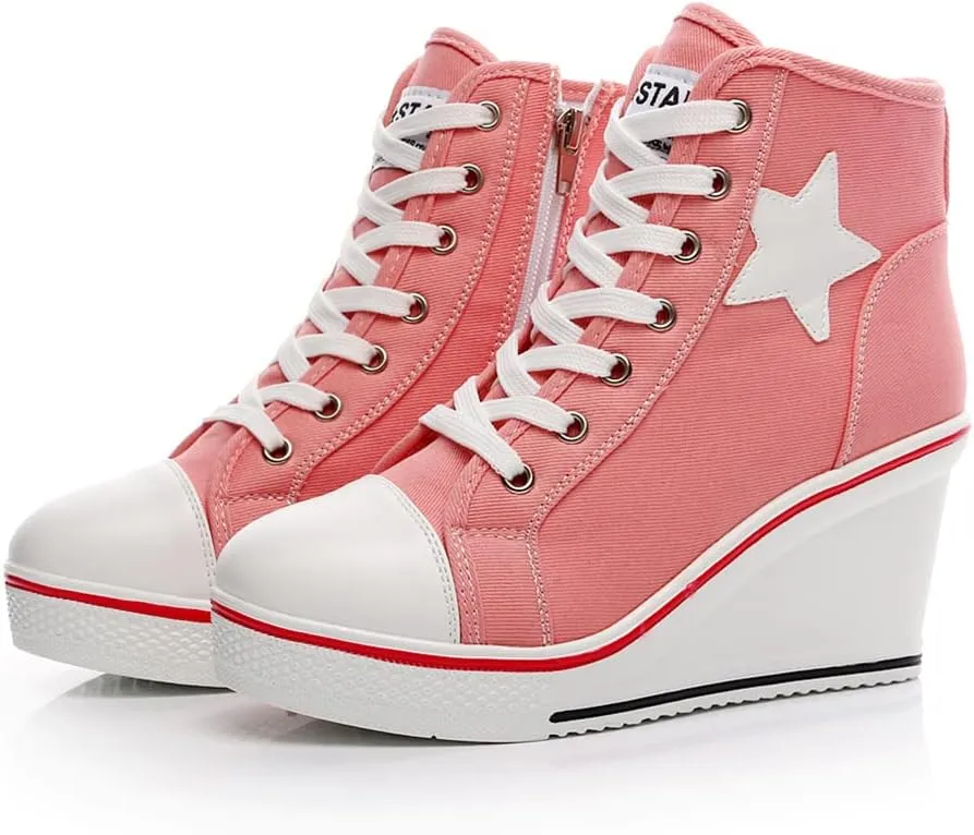 Mei MACLEOD High Heel Wedge Sneakers for Women Casual Lace Up Canvas Shoes for Ladies Platform Wedge Shoes AnkleBooties