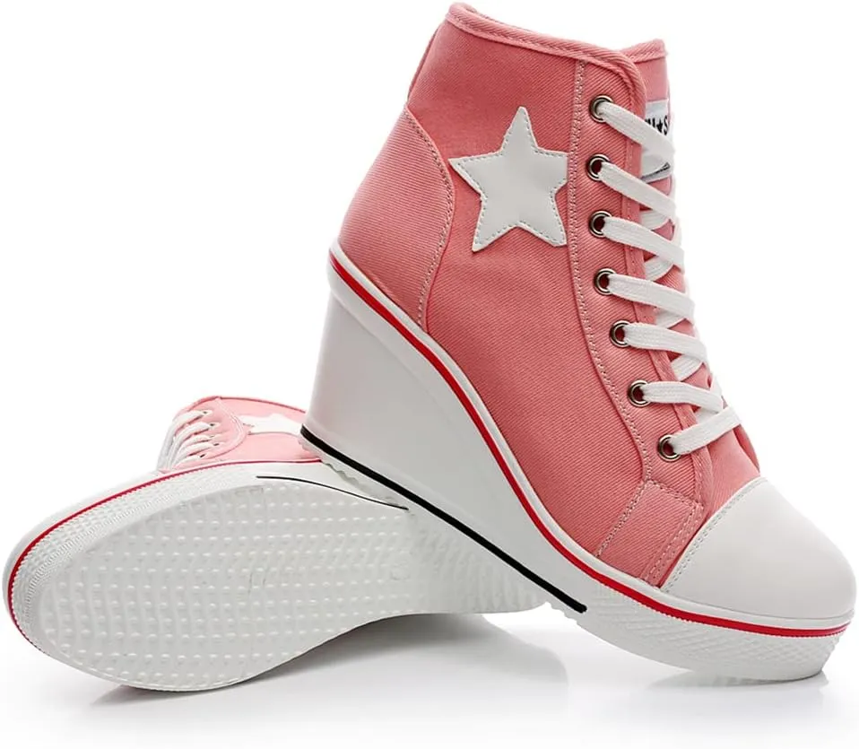 Mei MACLEOD High Heel Wedge Sneakers for Women Casual Lace Up Canvas Shoes for Ladies Platform Wedge Shoes AnkleBooties
