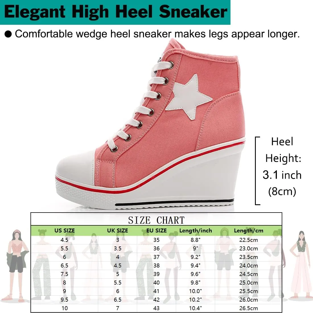 Mei MACLEOD High Heel Wedge Sneakers for Women Casual Lace Up Canvas Shoes for Ladies Platform Wedge Shoes AnkleBooties