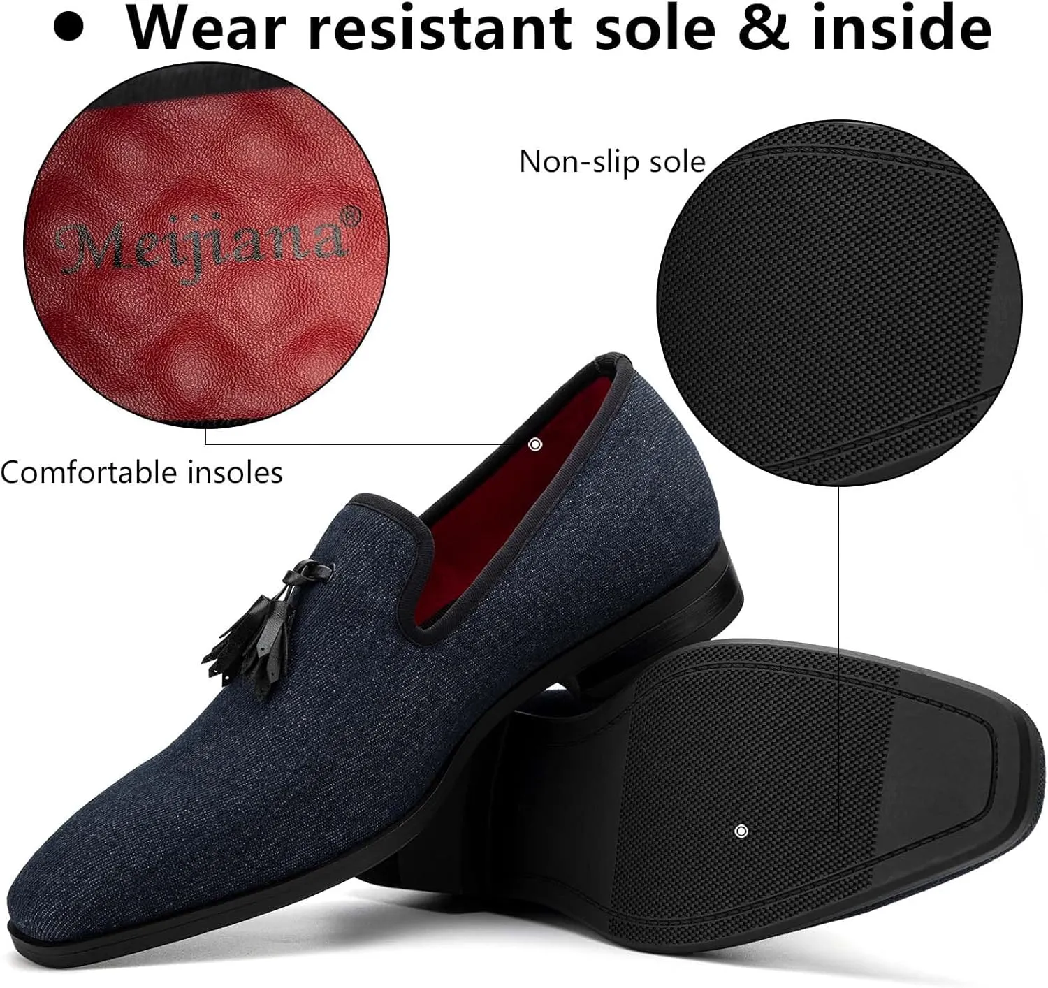 Meijiana Men's Loafers Lightweight Slip-On Moccasins Stylish Dress Shoes Breathable Tassels Loafers